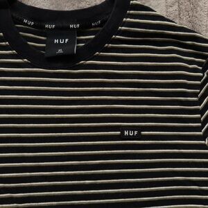 HUF Black and Cream Striped Short Sleeve Tee